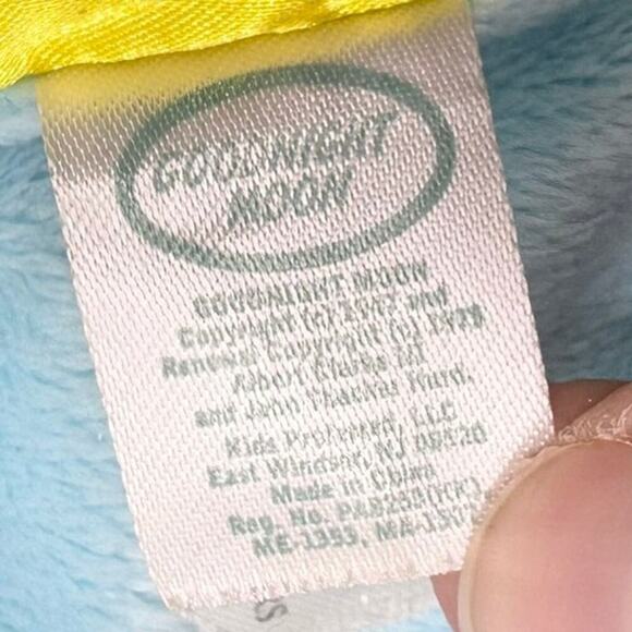 Goodnight Moon Gray Bunny Rabbit Blue Yellow Lovey Security Blanket Satin Trim - Picture 11 of 12